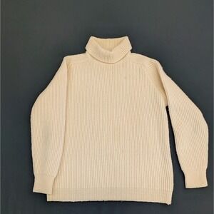 Braemar International Wool Turtleneck Sweater Cream Ribbed Knit Scottish Mens L